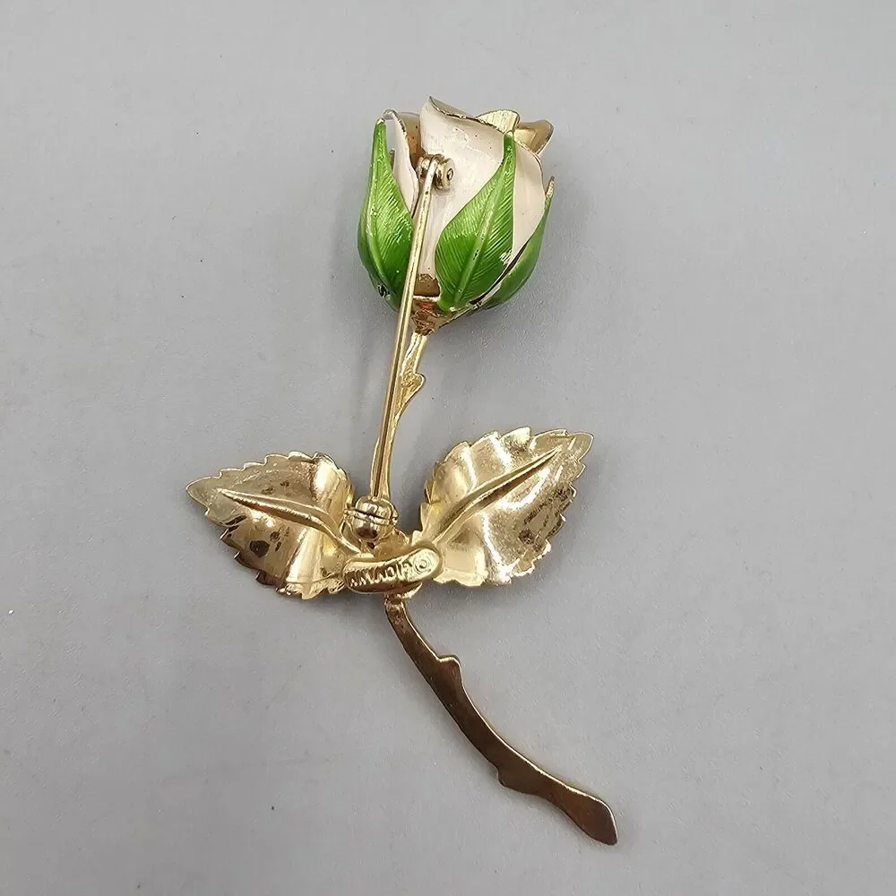 Lot Enamel Flower Brooch Pin (3) Gold Tone Pink Peach White Rose Floral Giovanni - Picture 8 of 13